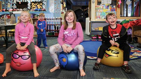 kids making silly faces as part of kids night out child care program at schweitzer mountain resort